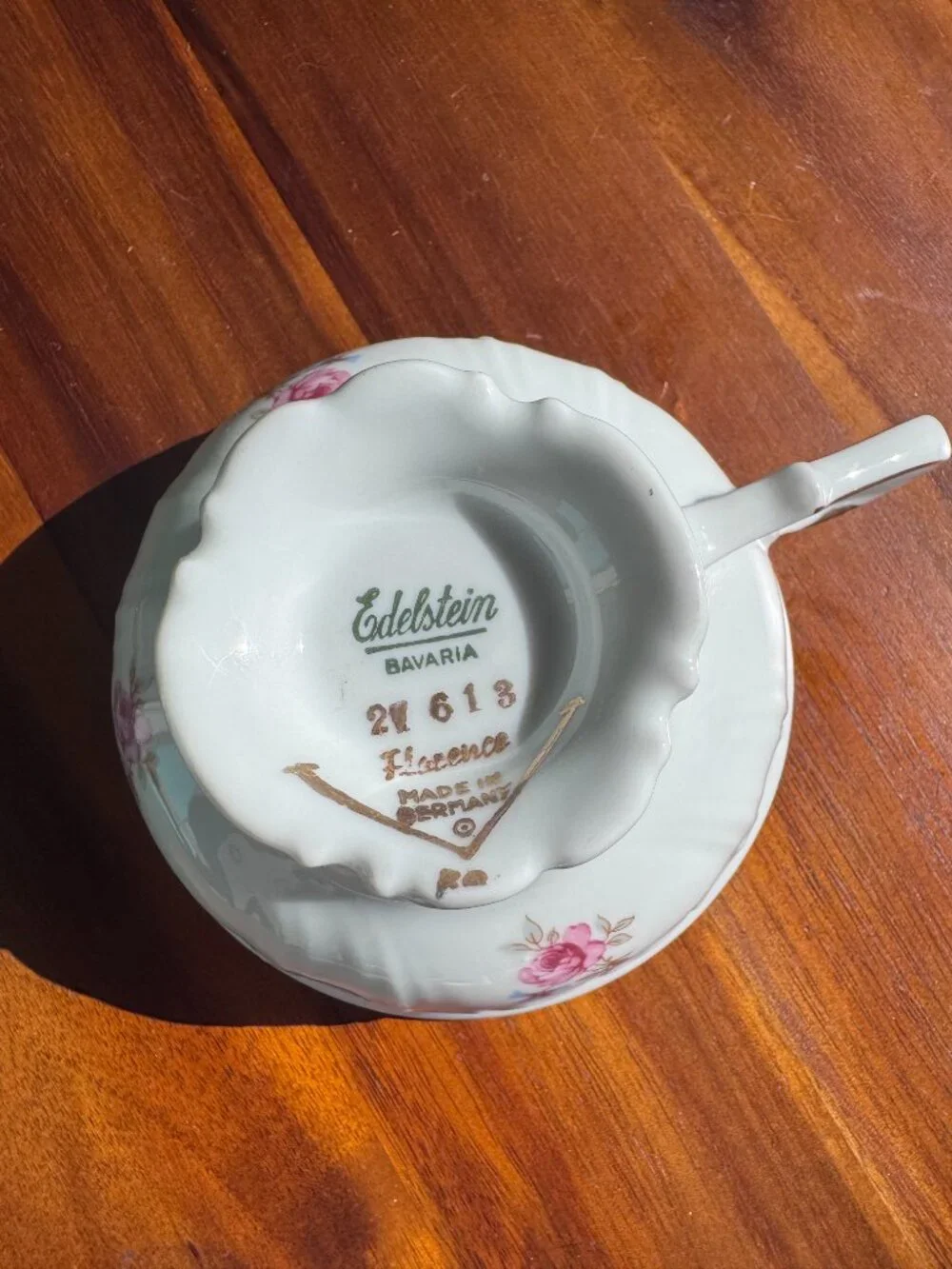 Vintage Edelstein Bavaria Florence Tea Cup Pink Floral Gold Trim Fine China